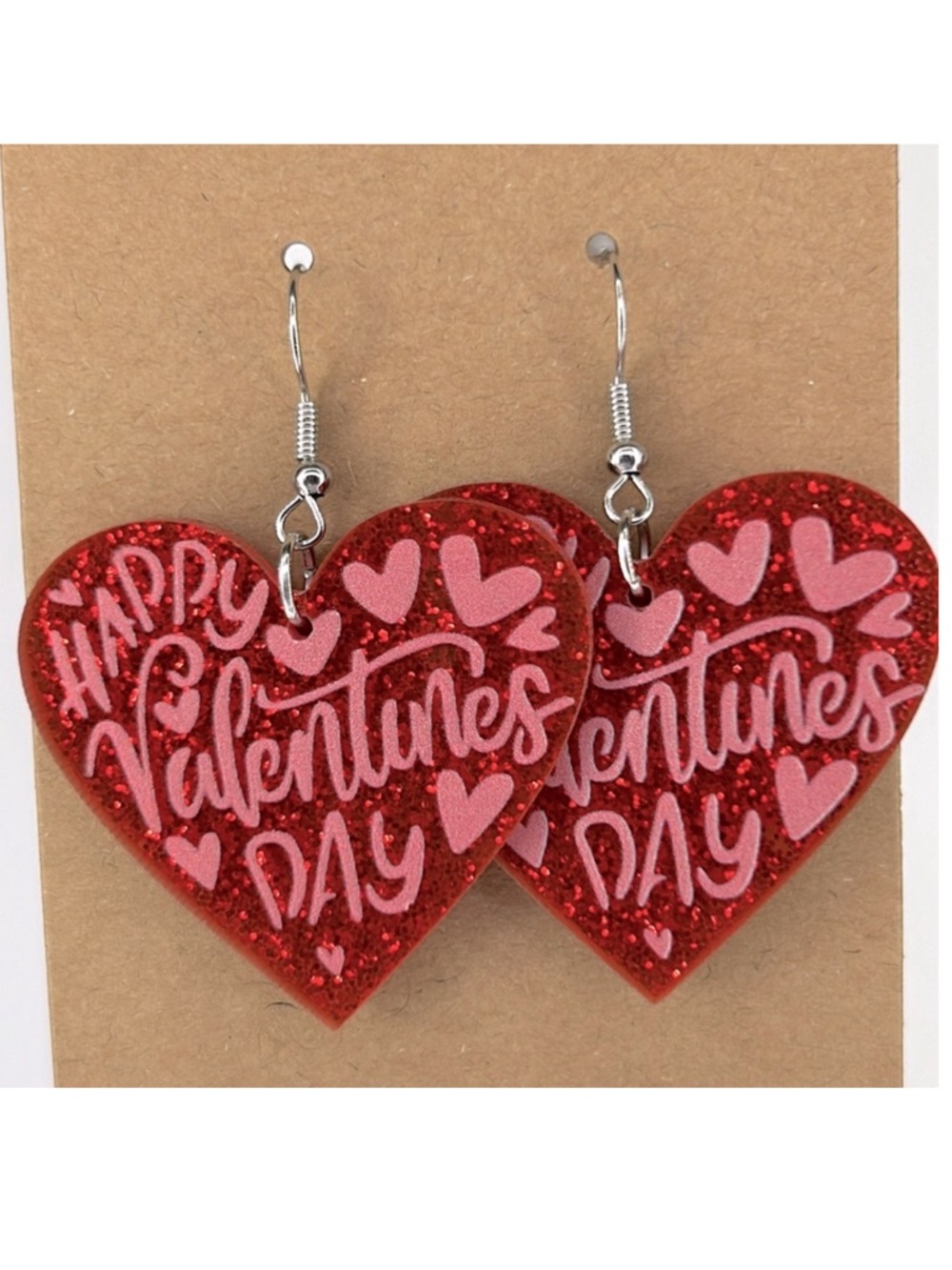 Acrylic “Happy Valentines Day” Heart Dangle Earrings